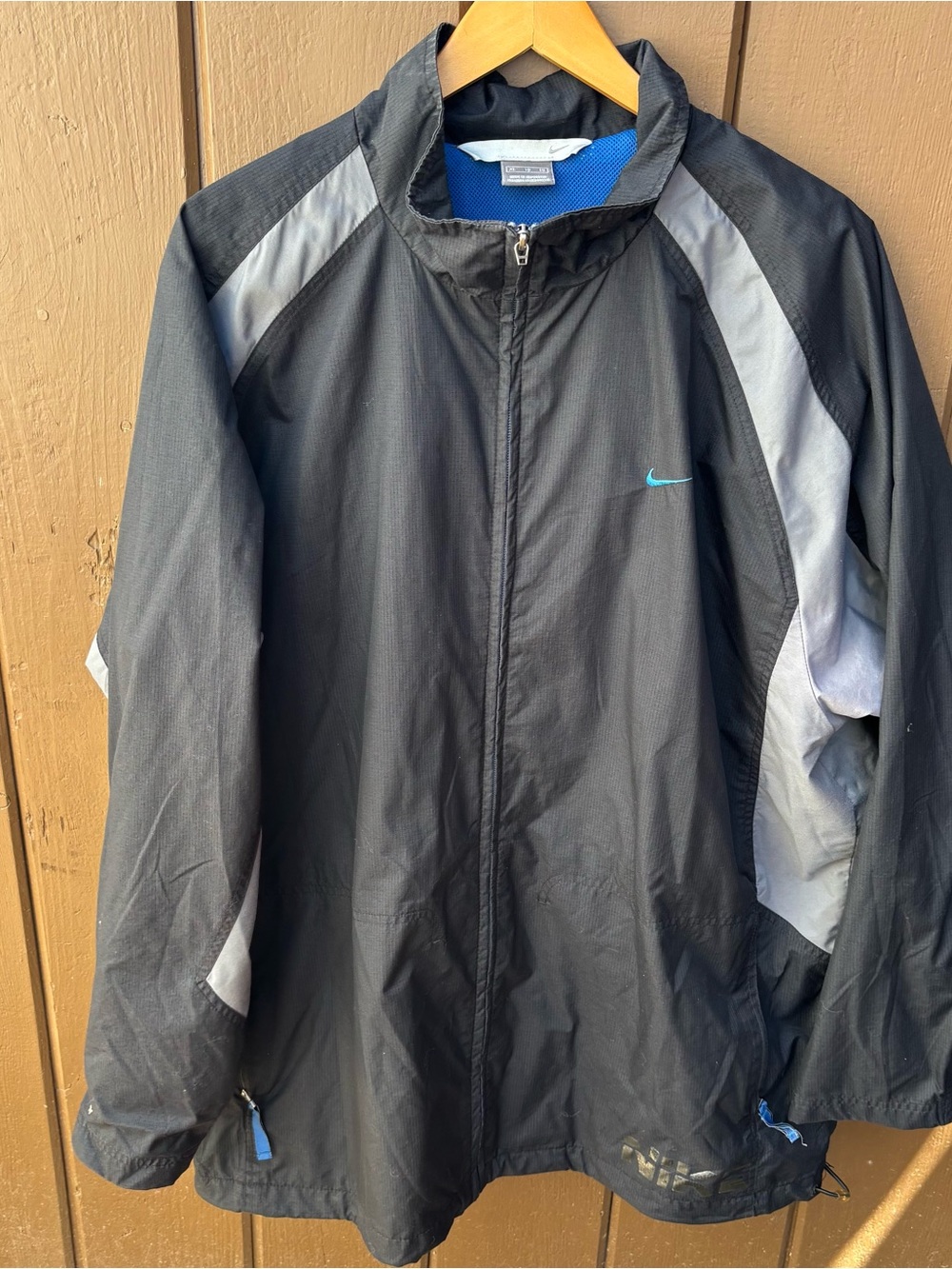Vintage Nike Blue Black Windbreaker Unisex XL Jacket Embroidered